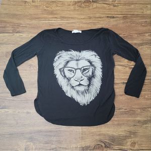 Purple Snow Nerdy Lion Graphic Long Sleeve Top - Size Medium